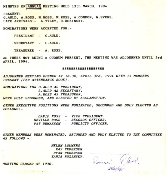 VBBAC Minutes of AGM, April 1994